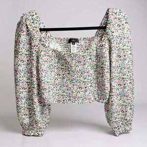 Lulus Even Sweeter White Floral Print 3/4 Sleeve Crop Top Size Medium-Like New